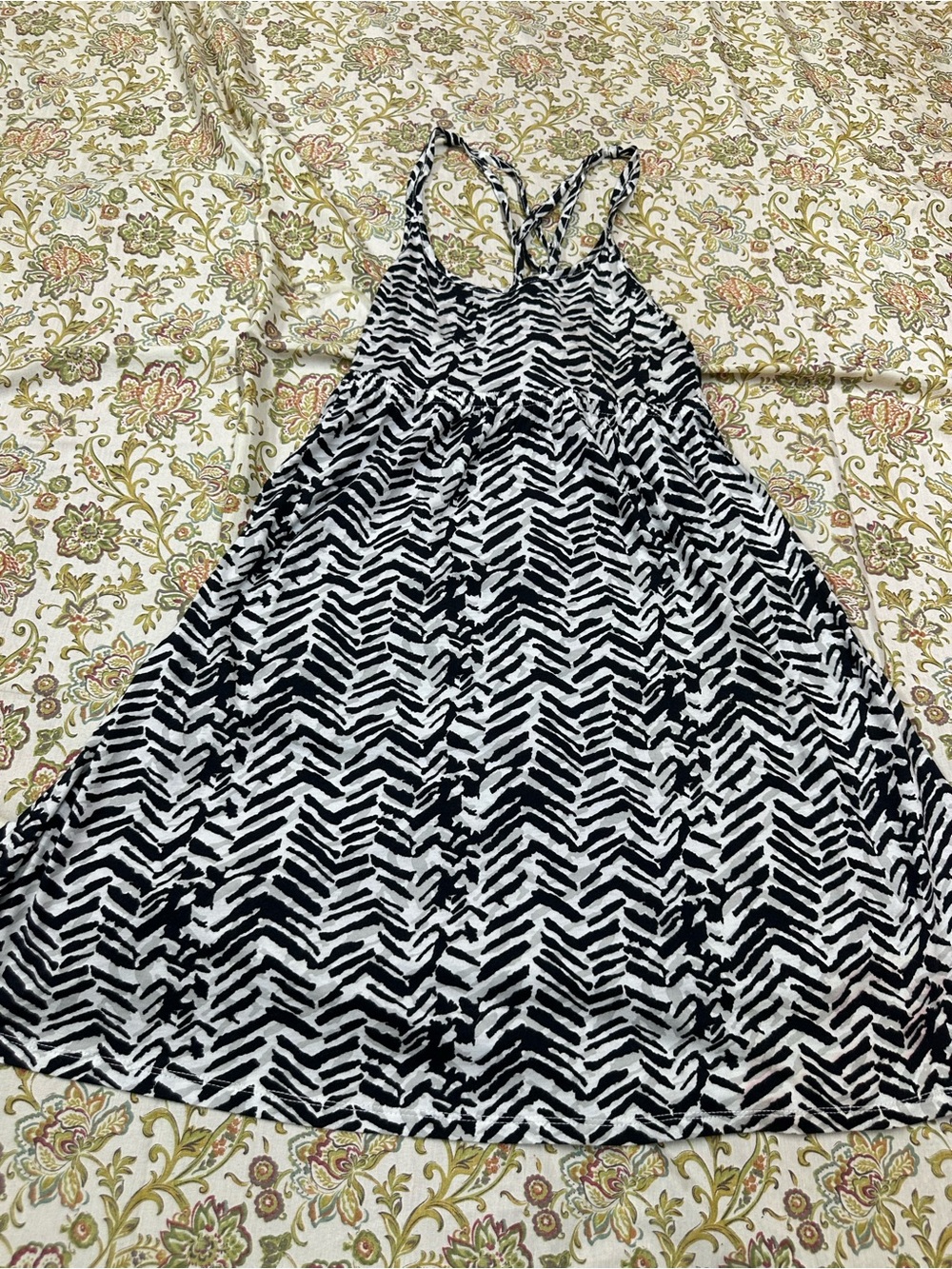 Black & White Patterned Mini Dress - Sleeveless Racerback